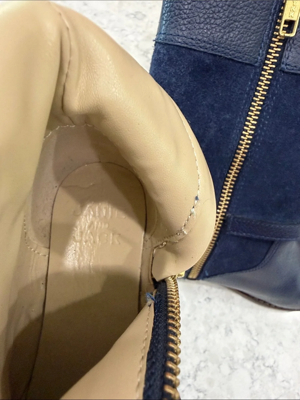 Janie and Jack Navy Leather Mid-Calf Boots with Gold Zipper